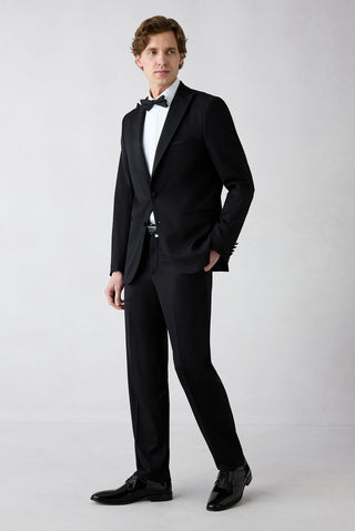 Siyah 6 Drop Regular Fit Standart Kesim Sivri Yaka Smokin & Damatlık