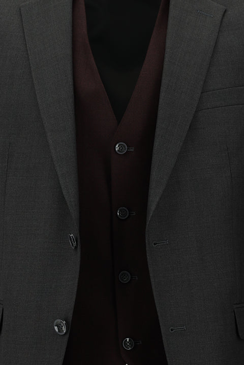 Dark Gray 7 Drop Slim Fit Narrow Cut Suit with Vest