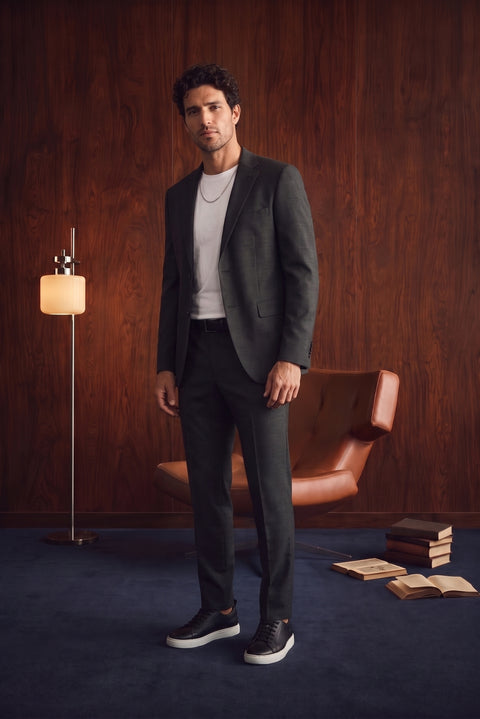 Koyu Füme 7 Drop Super Slim Fit Eksra Dar Kesim Mono Yaka Takım Elbise