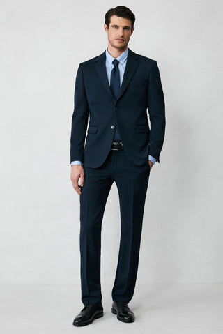 Koyu Lacivert 8 Drop Long Slim Fit Uzun Dar Kesim Mevsimlik Likralı Esnek Takım Elbise