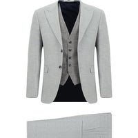 Açık Gri 7 Drop Slim Fit Dar Kesim Yelekli Kombinli Takım Elbise
