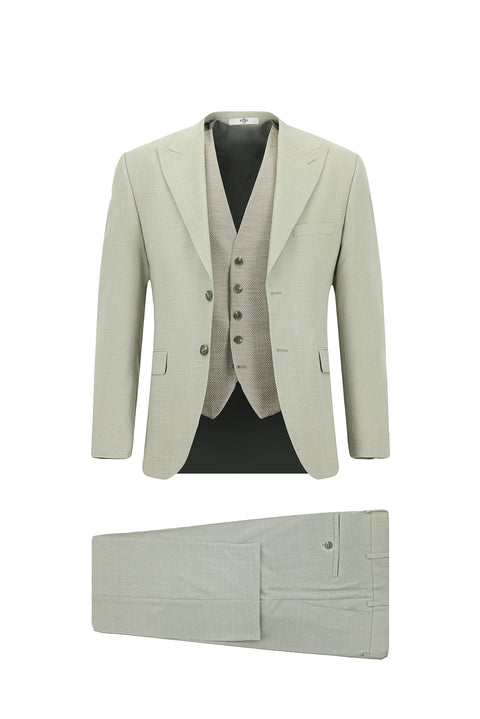 Küf Yeşili 7 Drop Slim Fit Dar Kesim Yelekli Kombinli Takım Elbise