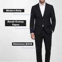 Siyah 6 Drop Regular Fit Standart Kesim Mevsimlik Likralı Esnek Takım Elbise