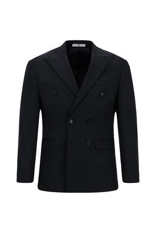 Siyah Lacivert 7 Drop Slim Fit Dar Kesim Pamuklu Lyocell Kruvaze Takım Elbise