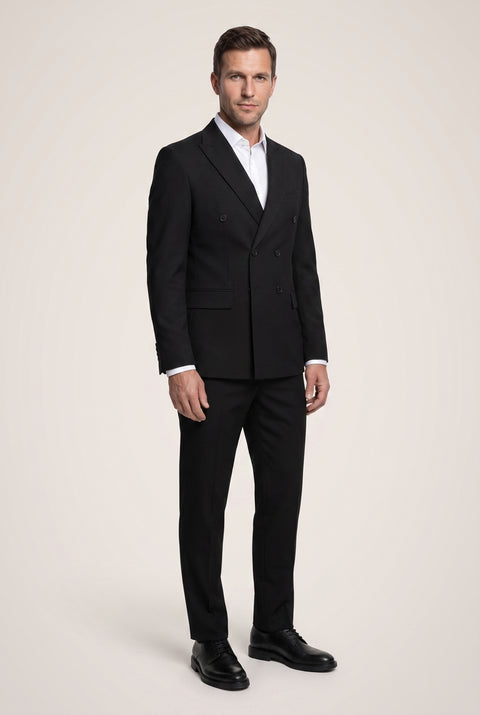 Siyah 6 Drop Regular Fit Standart Kesim Mevsimlik Kruvaze Takım Elbise