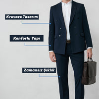 Koyu Lacivert 6 Drop Regular Fit Standart Kesim Mevsimlik Kruvaze Takım Elbise