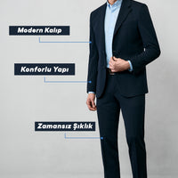 Koyu Lacivert 4 Drop Relaxed Fit Rahat Kesim Mevsimlik Takım Elbise