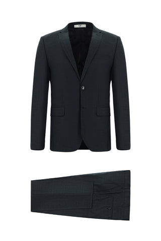 Koyu Antrasit 7 Drop Super Slim Fit Eksra Dar Kesim Desenli Takım Elbise