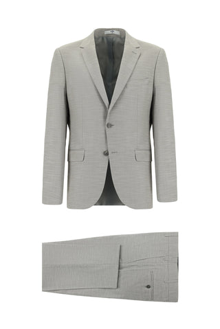 Orta Gri 7 Drop Slim Fit Dar Kesim Desenli Takım Elbise