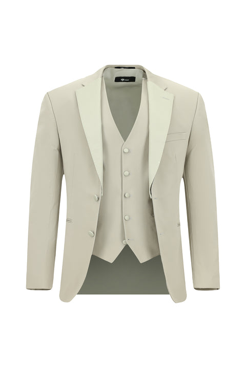 Light Gray 6 Drop Regular Fit Standard Cut Mono Collar Vest Tuxedo & Groom Suit