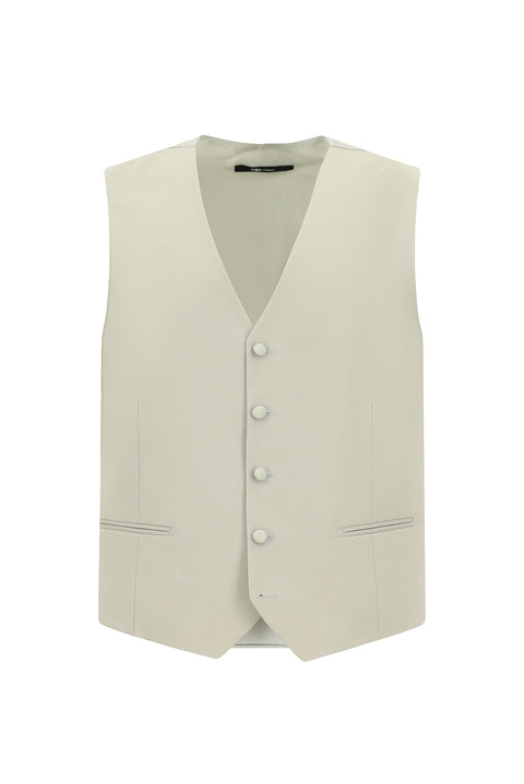 Light Gray 6 Drop Regular Fit Standard Cut Mono Collar Vest Tuxedo & Groom Suit