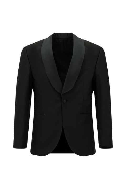 Siyah 7 Drop Slim Fit Dar Kesim Şal Yaka Smokin & Damatlık