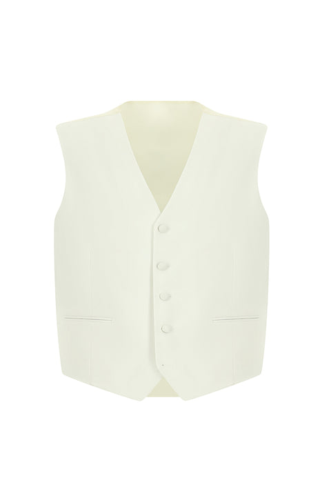 Cream 7 Drop Slim Fit Narrow Cut Pointed Collar Vest Tuxedo & Groom Suit