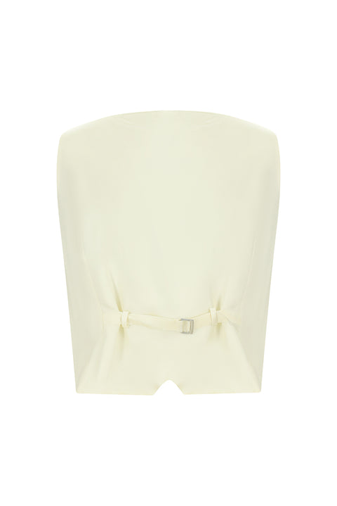 Cream 7 Drop Slim Fit Narrow Cut Pointed Collar Vest Tuxedo & Groom Suit