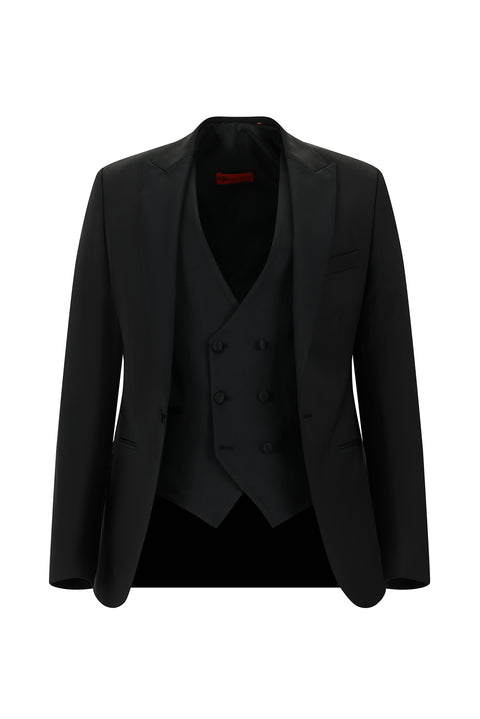 Black 7 Drop Slim Fit Narrow Cut Pointed Collar Vest Wool Tuxedo & Groom Suit