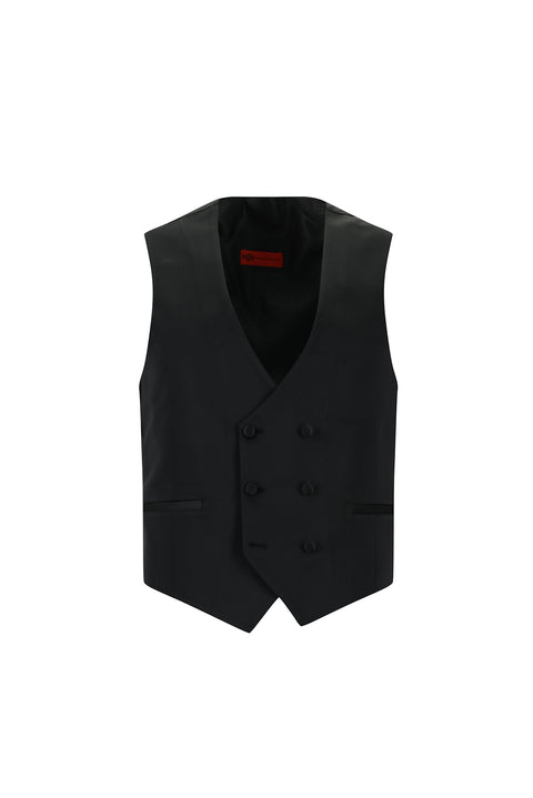 Black 7 Drop Slim Fit Narrow Cut Pointed Collar Vest Wool Tuxedo & Groom Suit