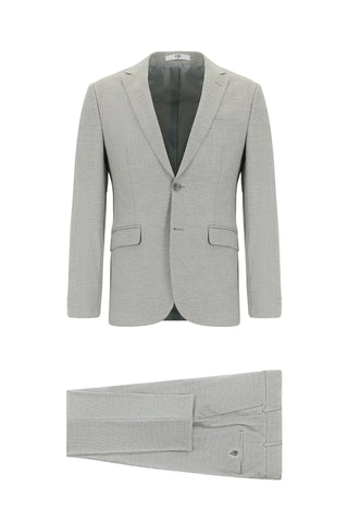 Orta Gri 7 Drop Super Slim Fit Eksra Dar Kesim Desenli Takım Elbise