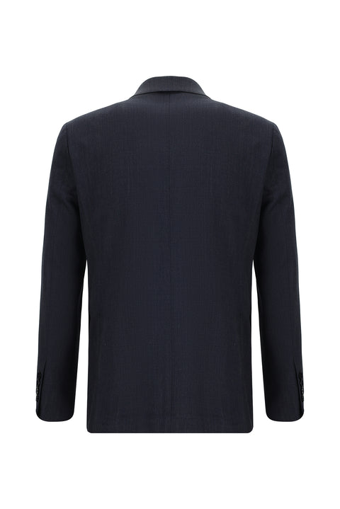 Dark Navy 7 Drop Slim Fit Narrow Cut Wool Patterned Suit
