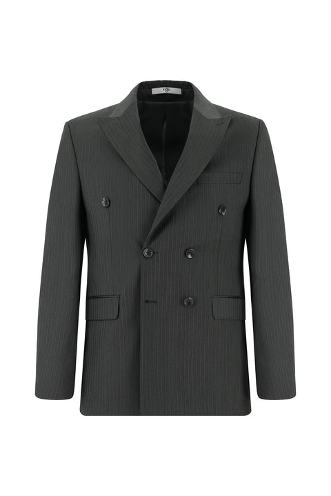 Medium Gray 7 Drop Slim Fit Striped Double-Breasted Suit