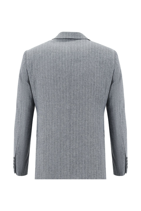 Medium Gray 7 Drop Slim Fit Narrow Cut Double-Breasted Striped Suit