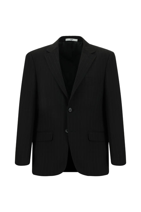 Black 4-Drop Relaxed Fit Striped Suit