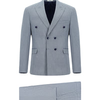 Açık Mavi 7 Drop Slim Fit Dar Kesim Çizgili Kruvaze Takım Elbise