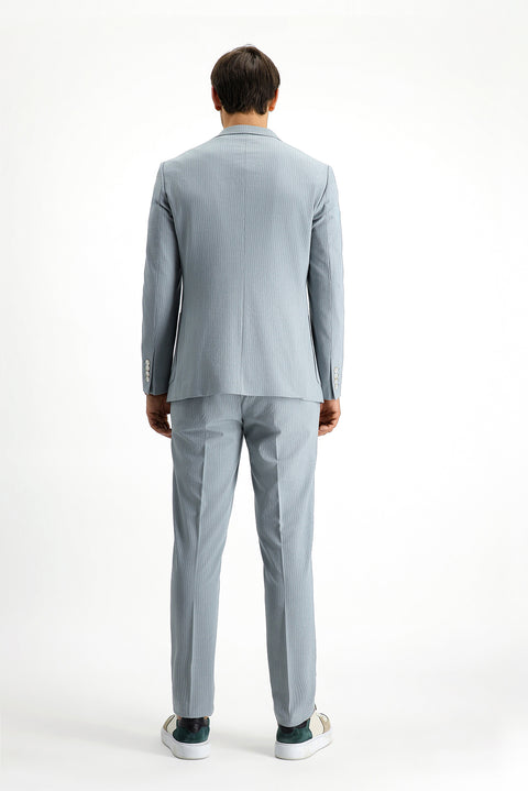 Medium Grey 7 Drop Super Slim Fit Extra Narrow Cut Striped Elastic Waist Drawstring Waffle Suit