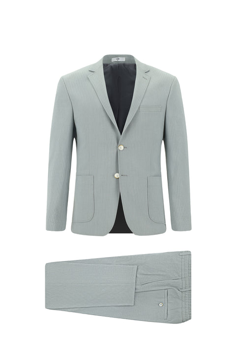 Medium Grey 7 Drop Super Slim Fit Extra Narrow Cut Striped Elastic Waist Drawstring Waffle Suit