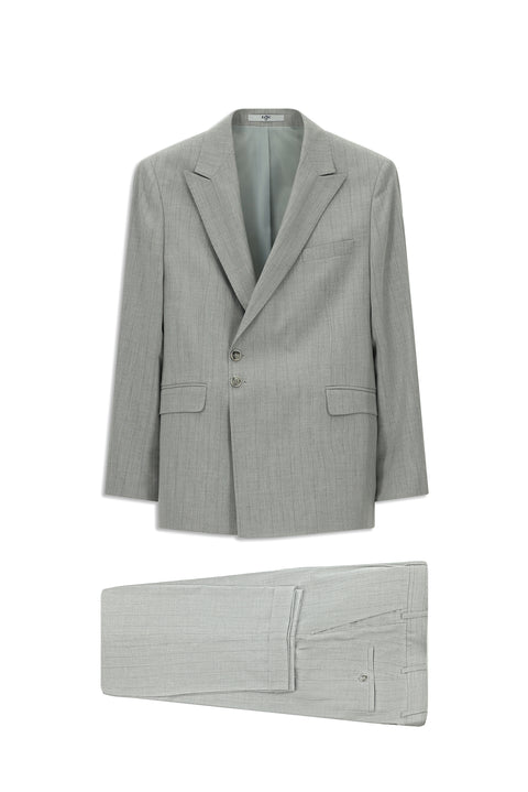 Light Grey 7 Drop Slim Fit Narrow Cut Striped Italian Double-Breasted Suit