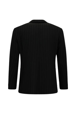Siyah 7 Drop Slim Fit Dar Kesim Çizgili Beli İpli Spor Takım Elbise