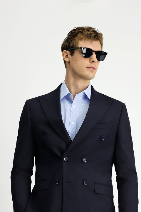 Dark Navy 6 Drop Regular Fit Striped Wool Double-Breasted Suit