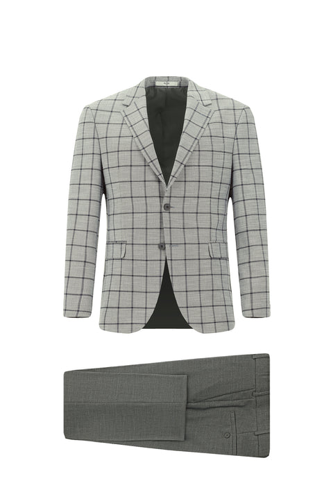 Medium Gray 7 Drop Slim Fit Narrow Cut Plaid Combination Suit