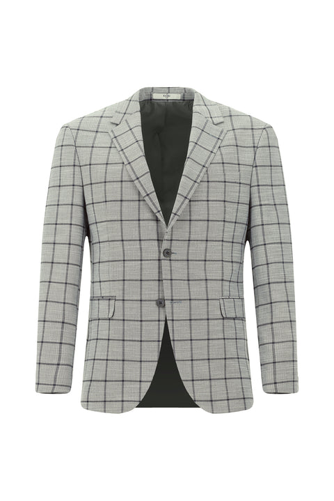 Medium Gray 7 Drop Slim Fit Narrow Cut Plaid Combination Suit