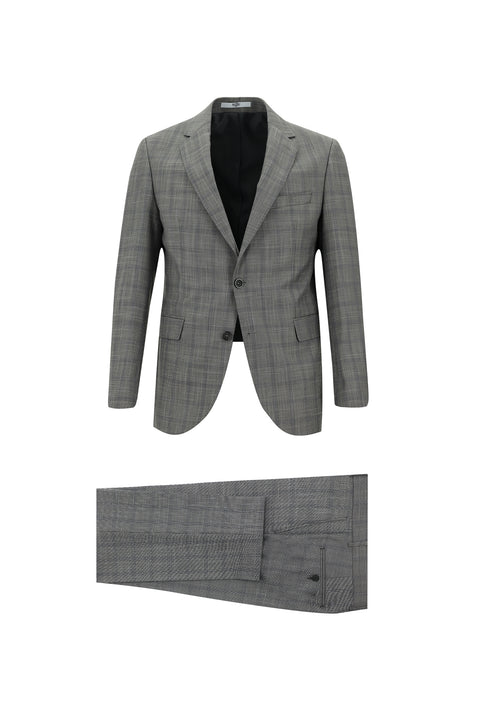Açık Füme 7 Drop Slim Fit Dar Kesim Ekose Takım Elbise