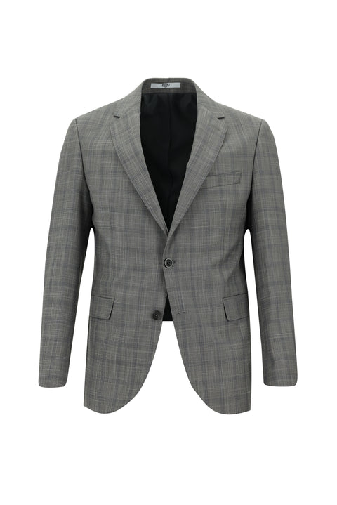 Açık Füme 7 Drop Slim Fit Dar Kesim Ekose Takım Elbise