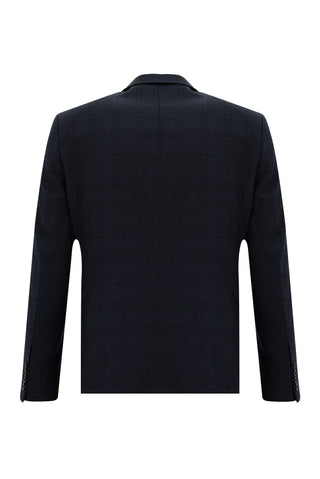 Koyu Lacivert 7 Drop Slim Fit Dar Kesim Ekose Takım Elbise