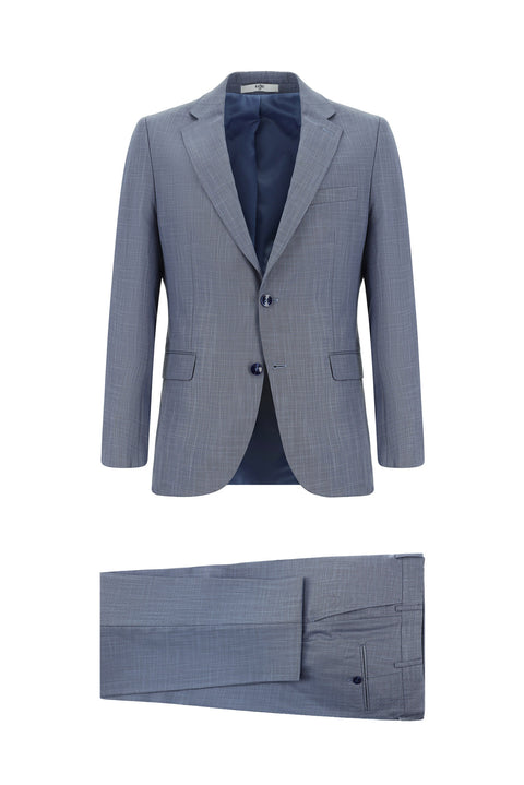 Dark Blue 7 Drop Slim Fit Patterned Suit