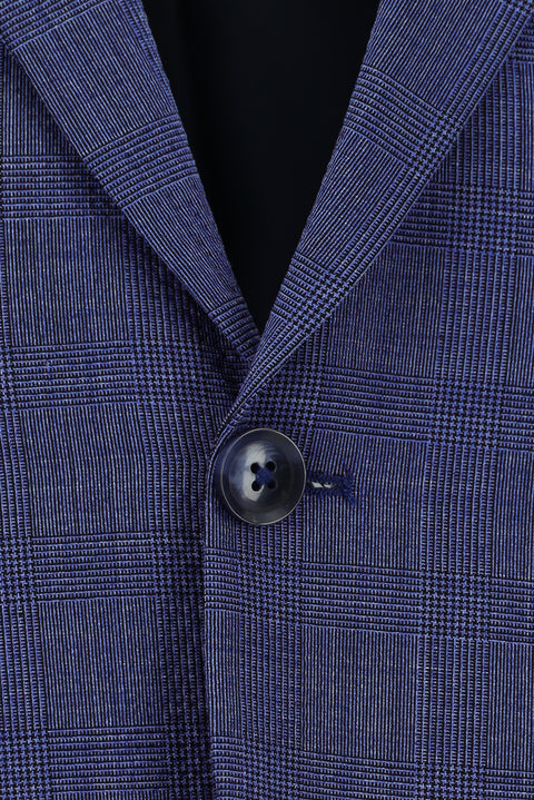 Medium Navy 7 Drop Slim Fit Narrow Cut Wool Plaid Waffle Suit