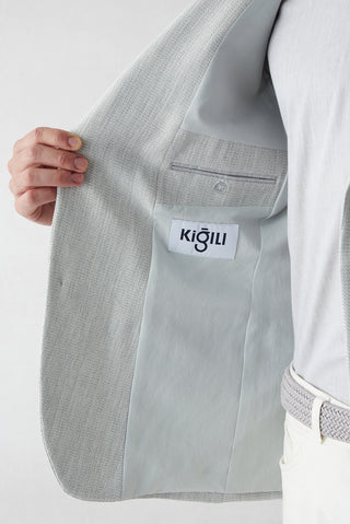 Orta Gri 4 Drop Relaxed Fit Rahat Kesim Mono Yaka Desenli Blazer Ceket