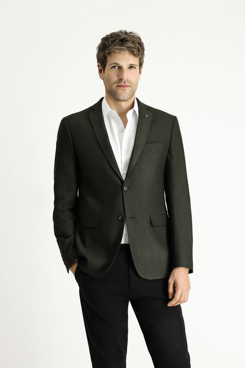 Koyu Haki 7 Drop Super Slim Fit Eksra Dar Kesim Desenli Blazer Ceket