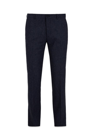 Orta Lacivert 7 Drop Slim Fit Dar Kesim Keten Karışımlı Klasik Kumaş Pantolon