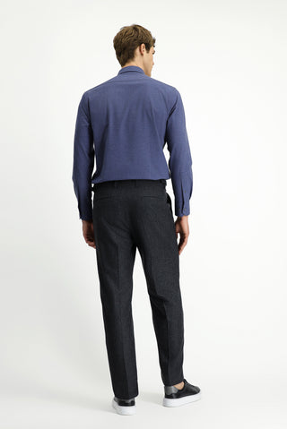 Orta Antrasit 4 Drop Relaxed Fit Rahat Kesim Tokalı Yünlü Flanel Klasik Pantolon