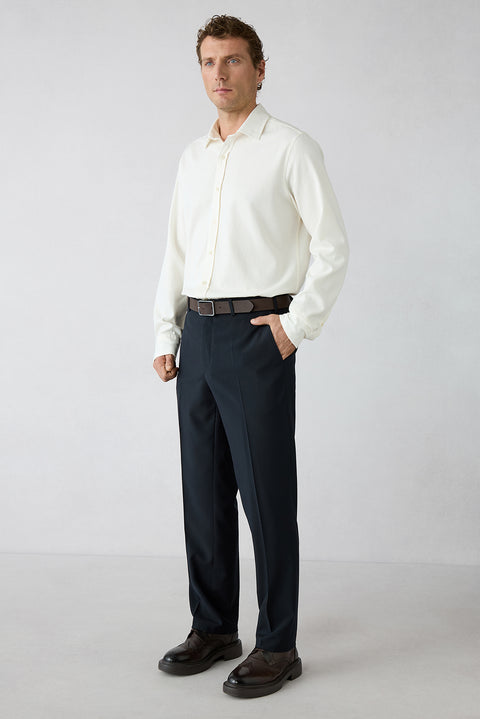 Koyu Lacivert 4 Drop Relaxed Fit Rahat Kesim Likralı Klasik Kumaş Pantolon