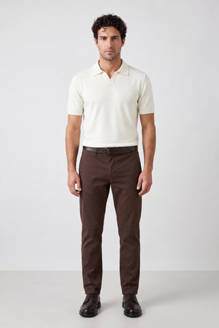 Orta Kahve Slim Fit Dar Kesim Yandan Cep Kanvas / Chino Pantolon