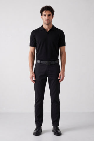 Siyah Regular Fit Standart Kesim Yan Cepli Kanvas / Chino Pantolon