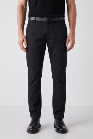 Siyah Regular Fit Standart Kesim Yan Cepli Kanvas / Chino Pantolon