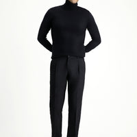 Koyu Lacivert 7 Drop Slim Fit Dar Kesim Likralı Pileli Klasik Kumaş Pantolon