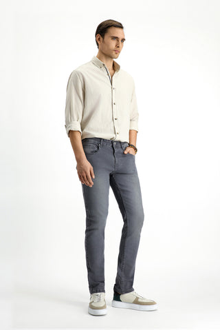 Orta Gri Slim Fit Dar Kesim Likralı Denim Pantolon