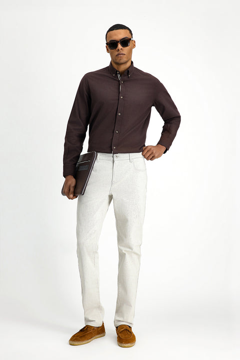 Ecru Slim Fit Stretch Denim Pants