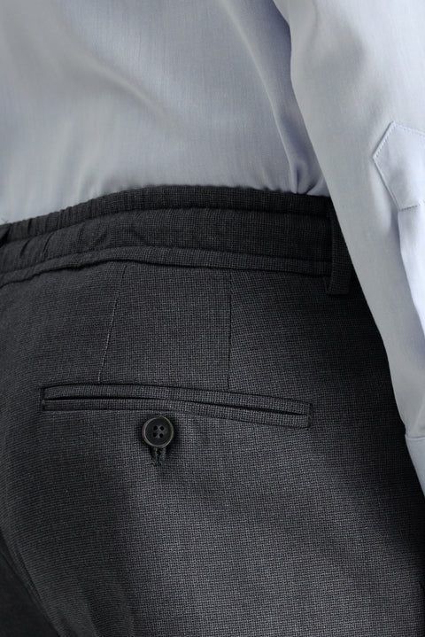 Koyu Füme 7 Drop Super Slim Fit Eksra Dar Kesim Likralı Beli Lastikli İpli Klasik Kumaş Pantolon
